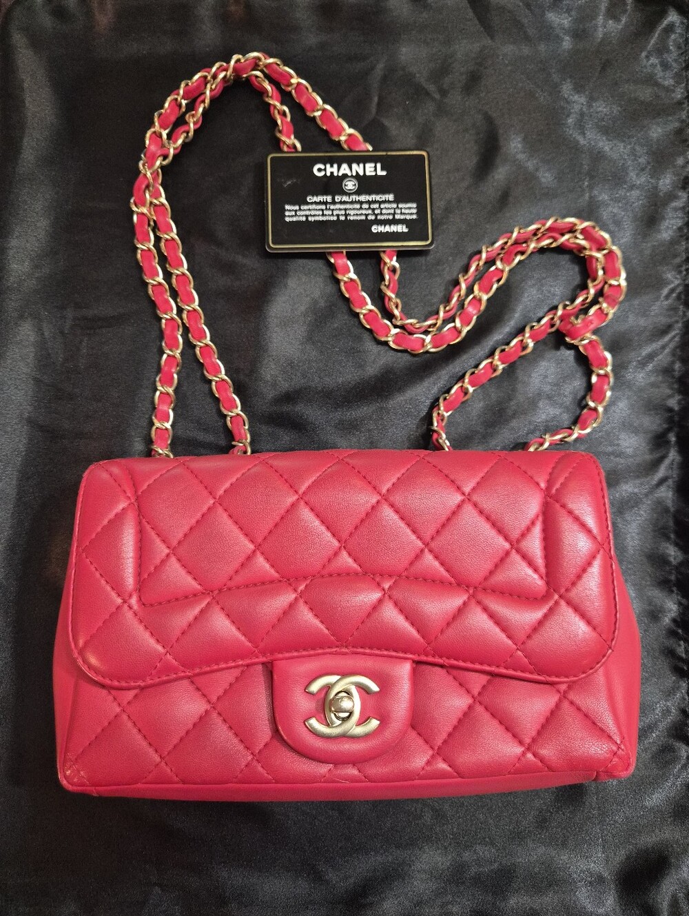 Chanel 15B Lipstick Red Lambskin Classic Mini Flap Bag GHW Rectangular